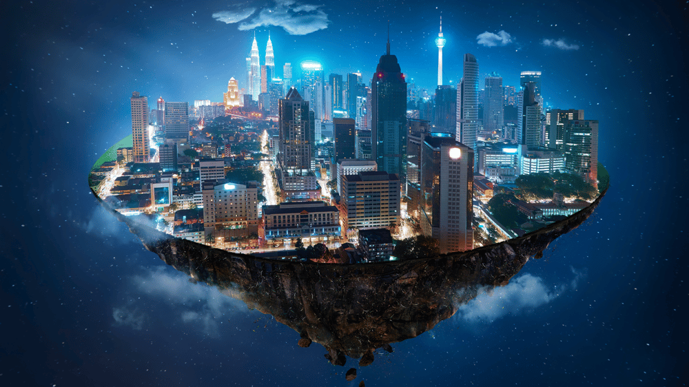 A floating metaverse city.