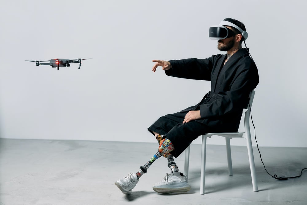 Man using VR to control a drone